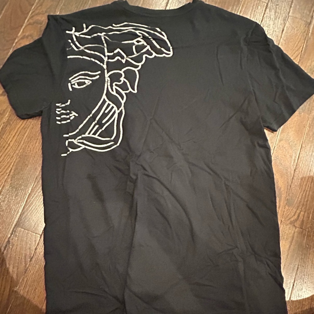 Classic Men's Versace Black Tee with half face print on back